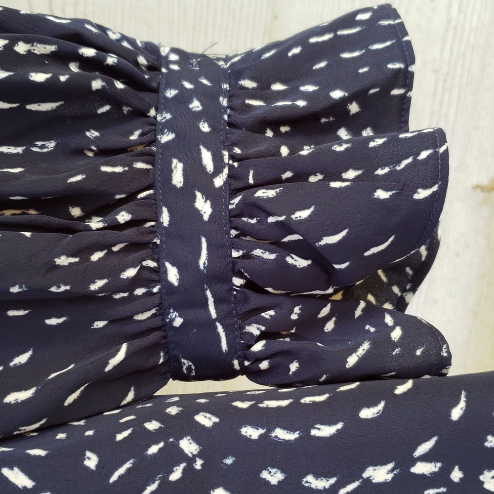 BNWT DKNY Navy Printed Tie Neck Bishop-Sleeve Mini (6) - Picture 8 of 12